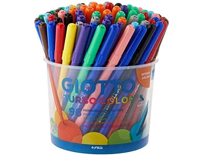 Giotto Rotulador Turbo Color Bote de 96 Unidades (12 Colores x 8) de cada color con Punta Bloqueada de 2,8 mm