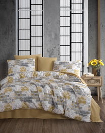 Serra Juego de Funda Nórdica Individual Ranforce Amarillo, Blanco, Gris 160x220cm 100% Algodón