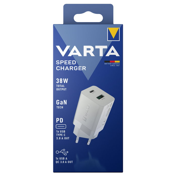 Varta Speed Charger 38W GaN con USB-C y USB-A, Blanco Varta Speed Charger 38W GaN con USB-C y USB-A, Blanco