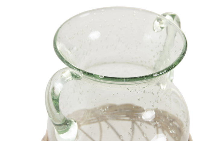 DKD Home Decor Jarrón de Cristal y Mimbre con 2 Asas Natural