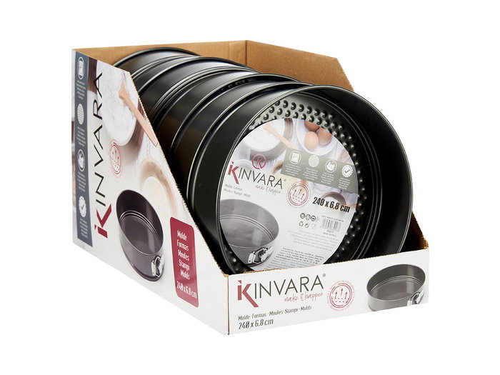 Kinvara Molde Redondo Ajustable de Metal para Hornear 24 cm Antiadherente de Acero al Carbono Fácil Limpieza Gris Oscuro Capacidad 2.5L (Set de 12)