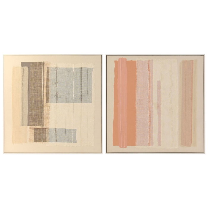 DKD Home Decor Cuadro Abstracto 3D en Blanco y Beige, Pack de 2