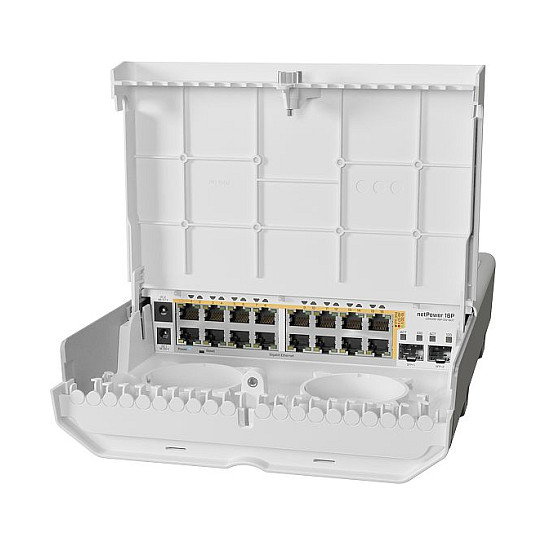MikroTik CRS318-16P-2S+OUT Switch Conmutador Administrable L2/L3 con 16 Puertos Gigabit PoE y 2 Ranuras SFP+, Modelo netPower 16P
