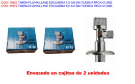 PLUVIA Válvula Llave Escuadra M-M 1/2-3/8 Pack de 2 Unidades