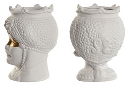 DKD Home Decor Macetero Sicilia 2024 Cabeza Siciliana Blanco Dorado 15x15x26.5 cm (2 Unidades)