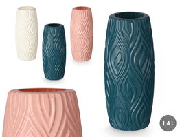 Giftdecor Jarron Ovalado Plástico Relieve 23 cm Surtidos Colores Azul Blanco Rosa (Set de 24)