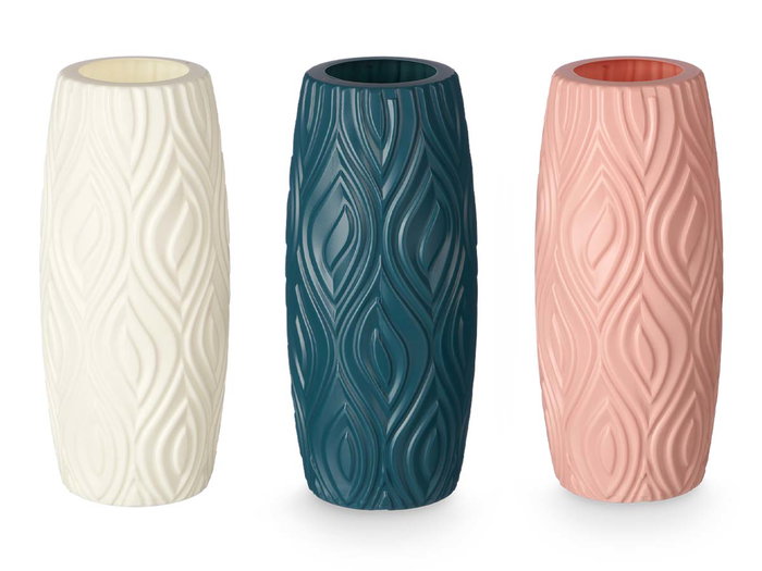 Giftdecor Jarron Ovalado Plástico Relieve 23 cm Surtidos Colores Azul Blanco Rosa (Set de 24)