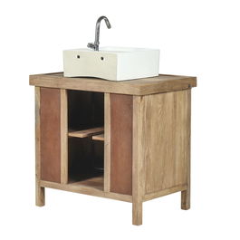 DKD Home Decor Mueble de Baño Alpino Natural Blanco Mango y Cerámica 56 x 95 x 81 cm