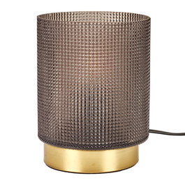 Home Deco Factory Lampara de Mesa Negra con Luz Suave, Translucida, Vidrio en Relieve, para Mesita de Noche o Escritorio, 11.5 cm d., 15 cm h., E14