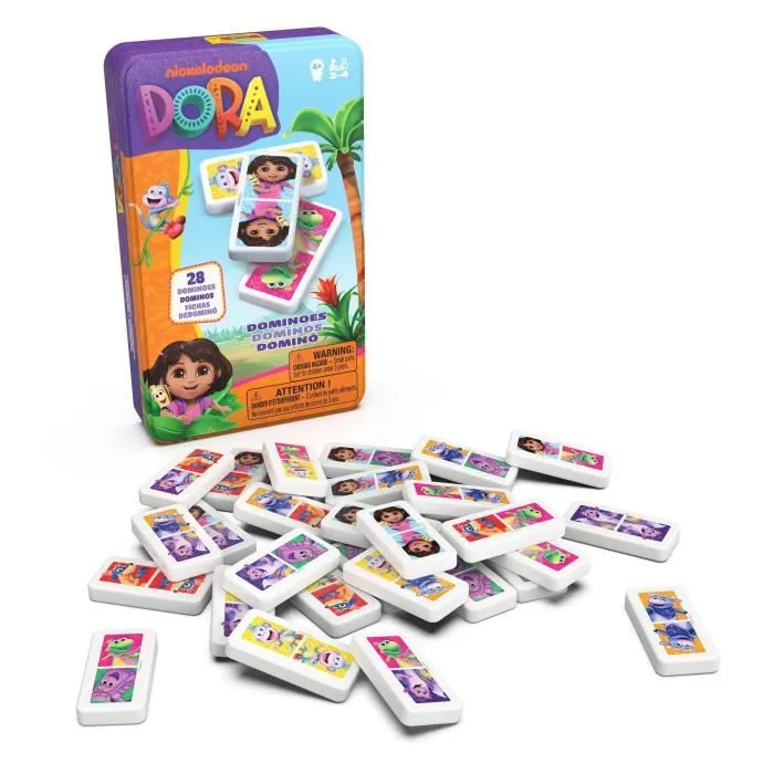 Spinmaster Dora la Exploradora 28 Fichas de Dominó Caja de Metal A partir de 4 Años SPI6074104