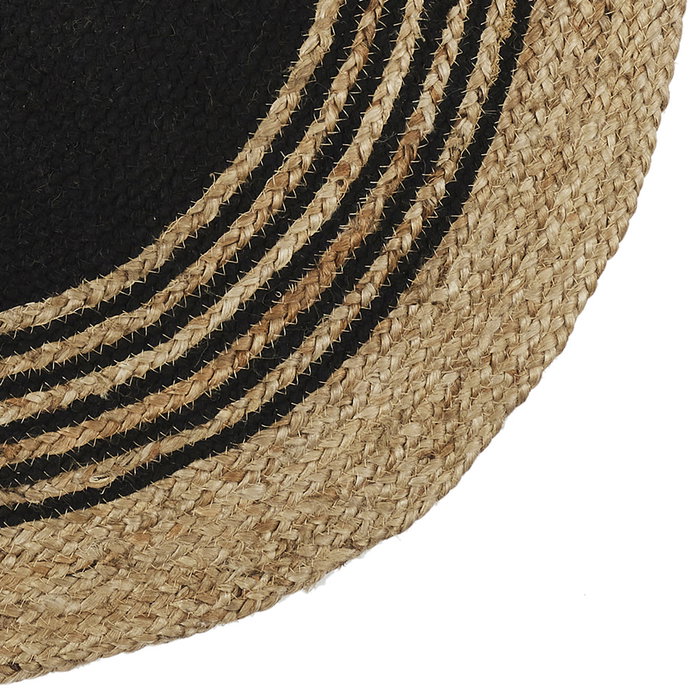 Home Deco Factory Alfombra Redonda de Yute con Decoración Geométrica en Negro, 90 cm