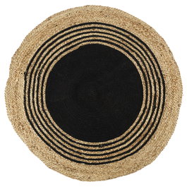 Home Deco Factory Alfombra Redonda de Yute con Decoración Geométrica en Negro, 90 cm