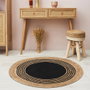 Home Deco Factory Alfombra Redonda de Yute con Decoración Geométrica en Negro, 90 cm