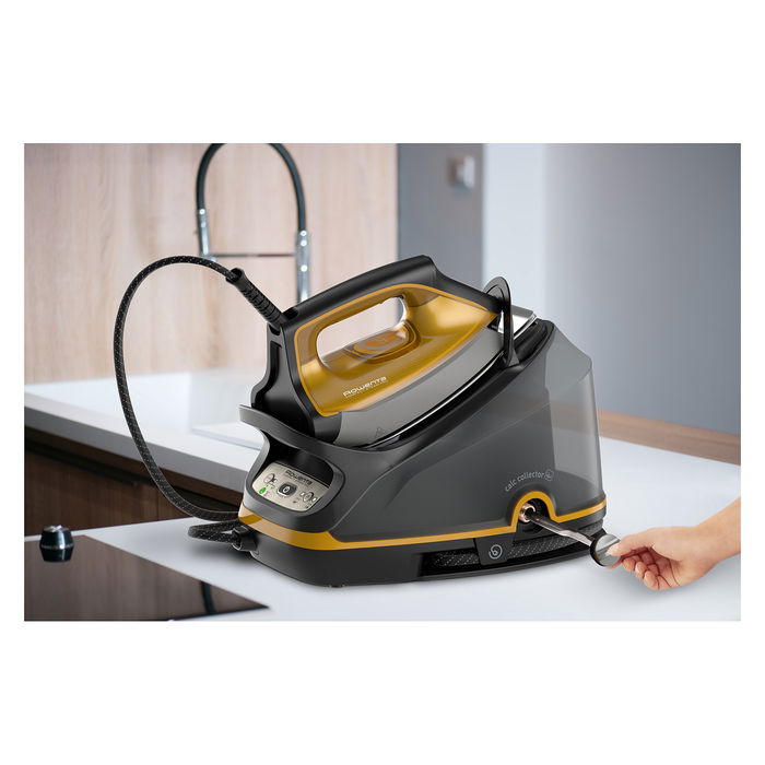 Rowenta DG7644 Compact Steam Pro Estación de Vapor Plancha 2200W 6.4 bar Suela Microsteam 400 HD Láser Vapor 325g/min 1.1L Negro/Oro