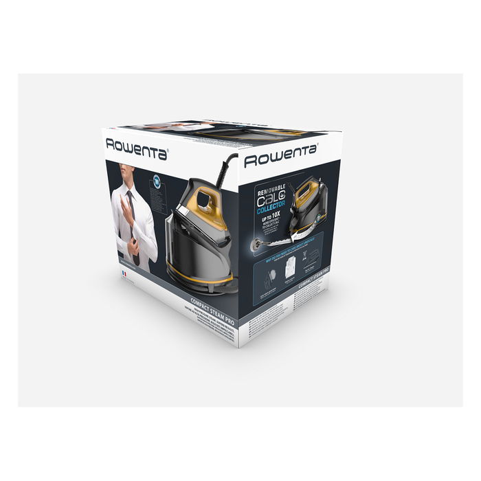 Rowenta DG7644 Compact Steam Pro Estación de Vapor Plancha 2200W 6.4 bar Suela Microsteam 400 HD Láser Vapor 325g/min 1.1L Negro/Oro