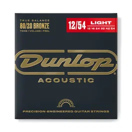 Dunlop Juego Acústica Cuerdas Guitarra 80/20 Light 12-54 Bronce - Calidad y Sonido Brillante