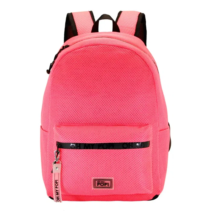 Oh My Pop Mochila Urbana Malla Fucsia Neon Ligera Compartimento Principal Bolsillo Frontal Trasero Oculto Cinta Trolley Rosa