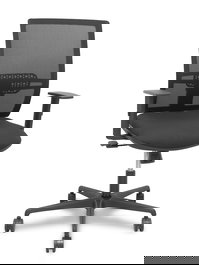 Silla de oficina Yunquera con mecanismo Sincro tapizada con Tela color Negro. Equipada con lumbar 1D, Brazos 1D y Ruedas 65mm nailon