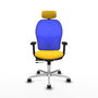 PIQUERAS Y CRESPO Silla de oficina Jorquera con mecanismo Sincro/Traslack, Similpiel Amarillo y Malla Azul