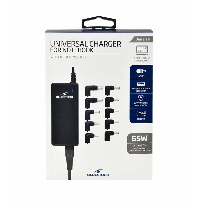 Bluestork Cargador universal para PC 65W con 10 puntas