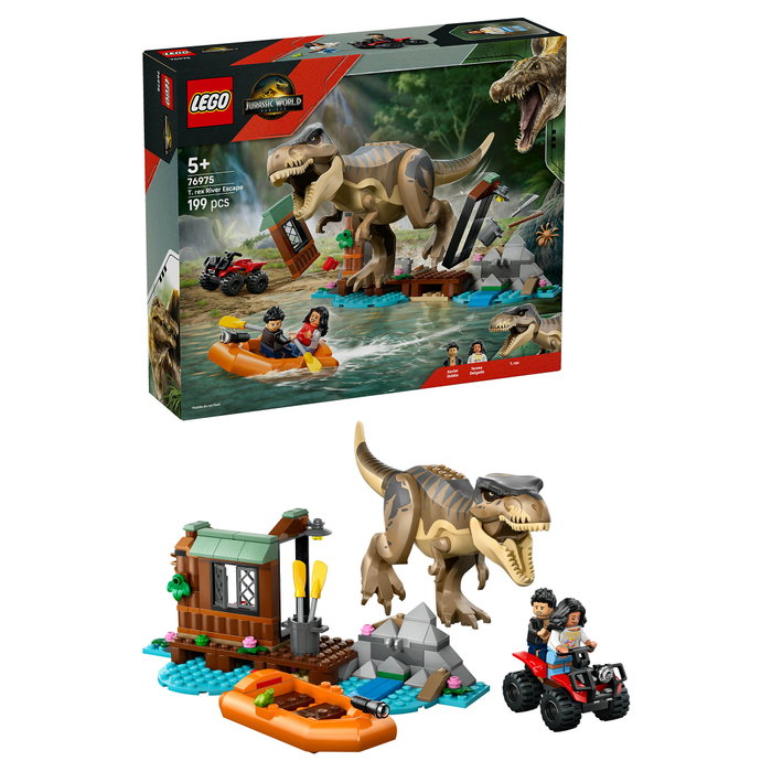 LEGO Jurassic World 76975 Huida por el río y caza T. rex