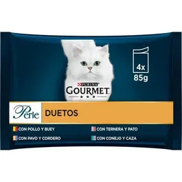 Purina Gourmet Perle Duo Comida Húmeda para Gato - Finas Láminas con Carnes Delicadas, 12 Sobres de 85 g