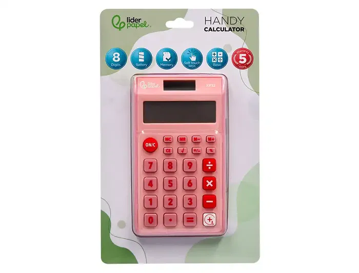 Liderpapel xf12 Calculadora de Bolsillo 8 Dígitos Solar y Pilas Color Rosa 115x65x8 mm