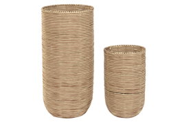 DKD Home Decor Macetero Urban Bicolor Fibra Trenzada Metal 37x37x81 cm Set 2 Unidades