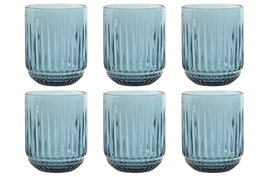 DKD Home Decor Set de 6 Vasos de Cristal Stripes Garbo Azul Rayado 275ml