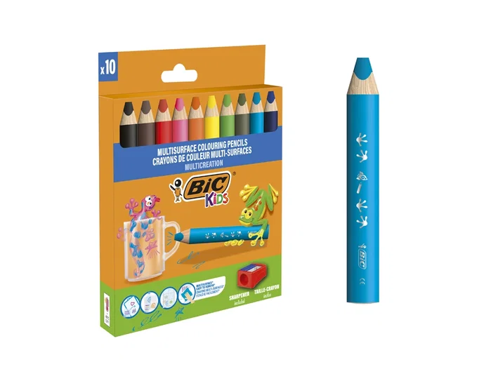 BIC Lápices de Colores Kids Multisuperficies 3 en 1 Estuche de 10