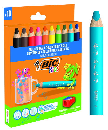 BIC Lápices de Colores Kids Multisuperficies 3 en 1 Estuche de 10