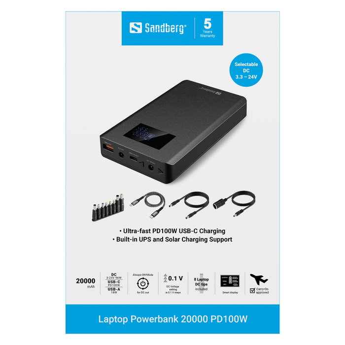SANDBERG Laptop Powerbank 20000 PD100W Negro SANDBERG Laptop Powerbank 20000 PD100W Negro