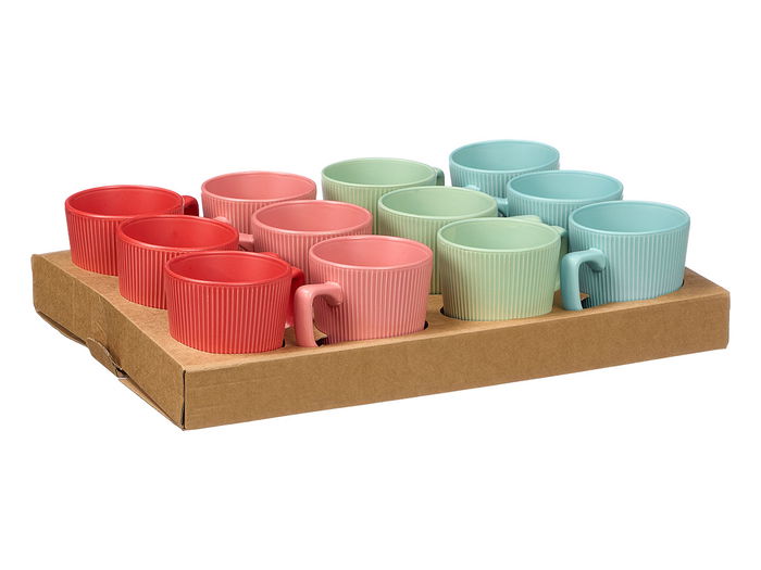 Vessia Taza Desayuno con Asa, Colores Vivos, 420ml, Cerámica, Apta para Lavavajillas y Microondas, 13.5 x 10.7 x 9.8 cm (Set de 24)