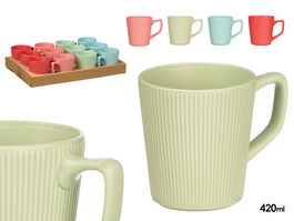 Vessia Taza Desayuno con Asa, Colores Vivos, 420ml, Cerámica, Apta para Lavavajillas y Microondas, 13.5 x 10.7 x 9.8 cm (Set de 24)