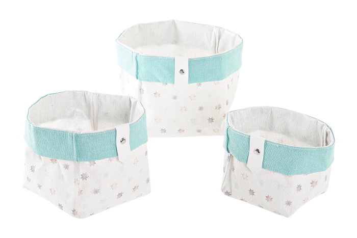 DKD Home Decor Set de 3 Cestas de Algodón y Poliéster Blanco y Multicolor