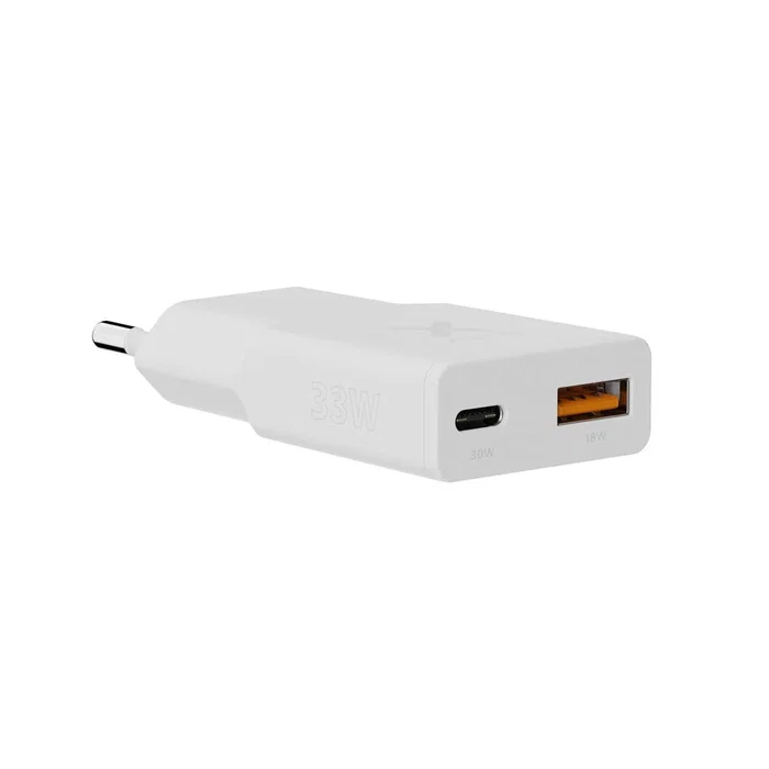 Xtorm XG2SL033 Cargador de Pared 33W con 2 Puertos USB-C PD y USB-A Quick Charge 3.0 para Smartphone, Tableta, Reloj Inteligente - Color Blanco