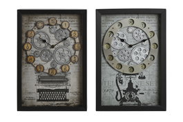 DKD Home Decor Reloj de Pared Vintage Negro Blanco Metal Cristal 27.5 x 40.5 x 6.5 cm (2 Unidades)
