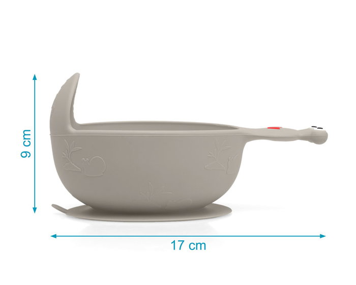KioKids Cuenco de Silicona Caracol Gris con Ventosa, Apto Microondas y Lavavajillas, +6 meses, 9x17 cm
