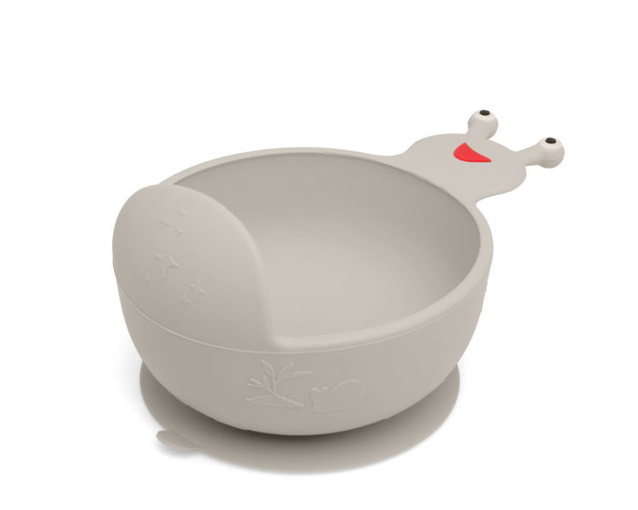 KioKids Cuenco de Silicona Caracol Gris con Ventosa, Apto Microondas y Lavavajillas, +6 meses, 9x17 cm