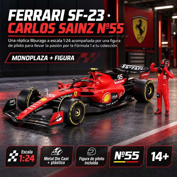 Burago Ferrari F1 Racing Sf23 Carlos Sainz Escala 1:24 Burago Ferrari F1 Racing Sf23 Carlos Sainz Escala 1:24