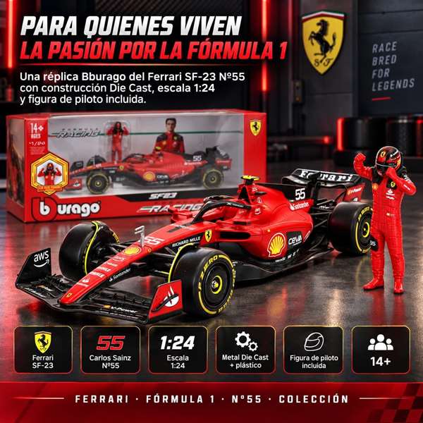 Burago Ferrari F1 Racing Sf23 Carlos Sainz Escala 1:24 Burago Ferrari F1 Racing Sf23 Carlos Sainz Escala 1:24