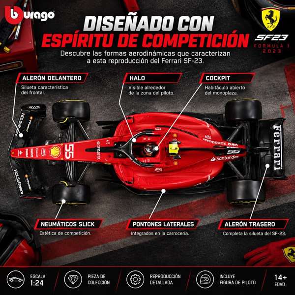 Burago Ferrari F1 Racing Sf23 Carlos Sainz Escala 1:24 Burago Ferrari F1 Racing Sf23 Carlos Sainz Escala 1:24