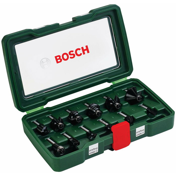 Bosch Juego de 12 brocas de carburo para fresadora para madera, vástago de Ø 8 mm