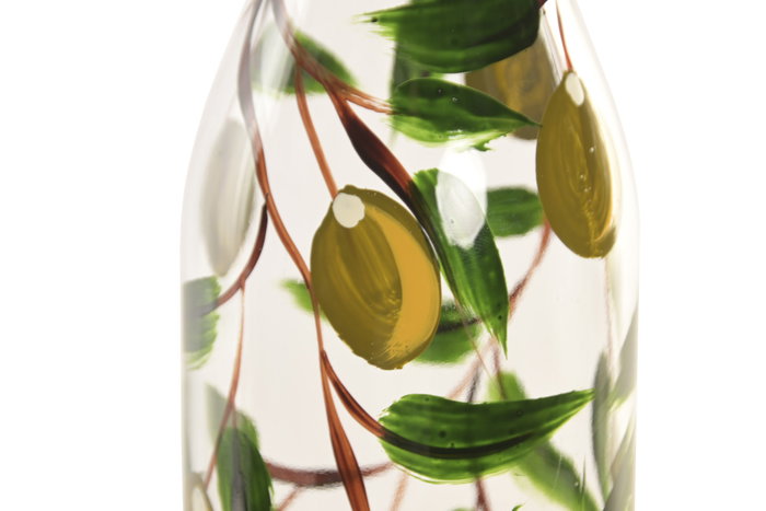 DKD Home Decor Botella de Cristal e Inox 1L Olivo Impreso Verde