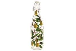 DKD Home Decor Botella de Cristal e Inox 1L Olivo Impreso Verde
