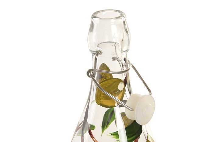 DKD Home Decor Botella de Cristal e Inox 1L Olivo Impreso Verde