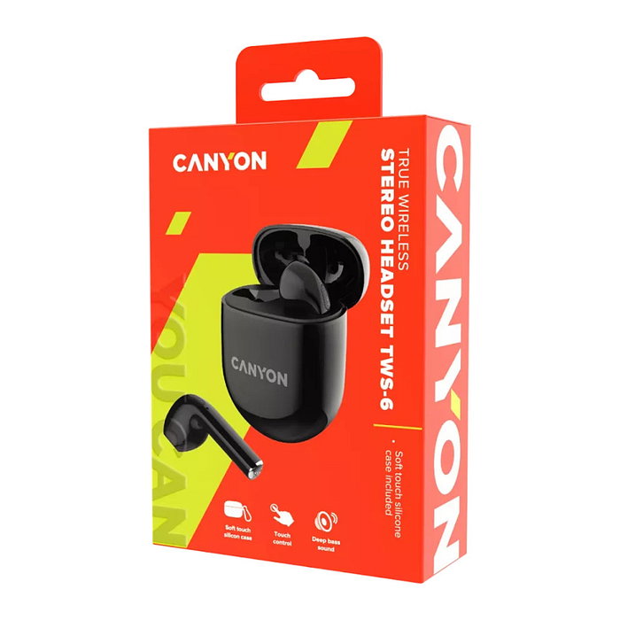 Canyon TWS-6 Auriculares True Wireless In-Ear-Buds Bluetooth 5.3 Negro Llamadas/Música/Deporte Uso Diario 21h