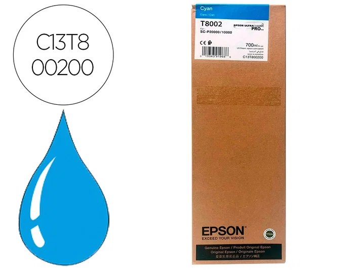 Epson T800200 UltraChrome PRO Cartucho de Tinta Cian 700ml Epson T800200 UltraChrome PRO Cartucho de Tinta Cian 700ml