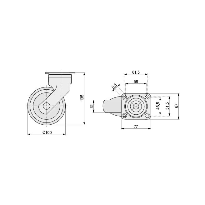 TENTE LEVINA PL Rueda Giratoria Ø100mm Plástico Aro Goma Sin Freno Antihuella TENTE LEVINA PL Rueda Giratoria Ø100mm Plástico Aro Goma Sin Freno Antihuella