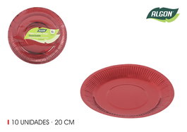 Algon Set 10 Platos Carton Rojo Redondos 20 cm (18 Unidades)